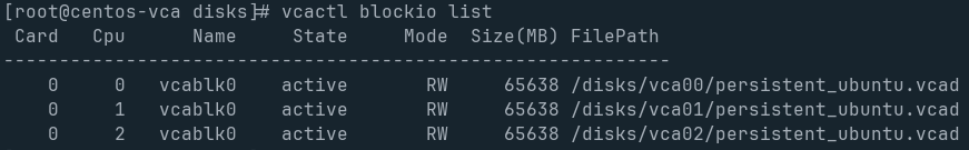 vcactl blockio list